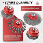24 Pack Wire Wheel Brush Set 12Pcs 4-1/2” Wheel Brush 12Pcs 3” Cup Brushes for 4-1/2” Angle Grinder with 5/8 Inch-11 Threaded Arbor Carbon Steel Wire Wheel for Heavy-Duty Conditioning Removing Rust
