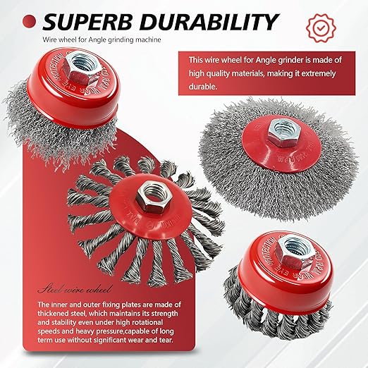 24 Pack Wire Wheel Brush Set 12Pcs 4-1/2” Wheel Brush 12Pcs 3” Cup Brushes for 4-1/2” Angle Grinder with 5/8 Inch-11 Threaded Arbor Carbon Steel Wire Wheel for Heavy-Duty Conditioning Removing Rust