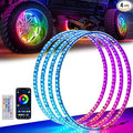 Ehaho 17" Double Row Wheel Lights, Brighter RGB Dream Chasing LED Rim Lights with App & Remote Control, Music Wheel Ring Light with Turn & Braking Signal Compatible with Various Trucks SUV Car（4PCS）