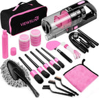 Viewsun 37pcs Car Cleaning Kit, Pink Car Interior Detailing Kit with High Power Handheld Vacuum, Detailing Brush Set, Windshield Cleaner, Cleaning Gel, Complete Car Cleaning Supplies for Women