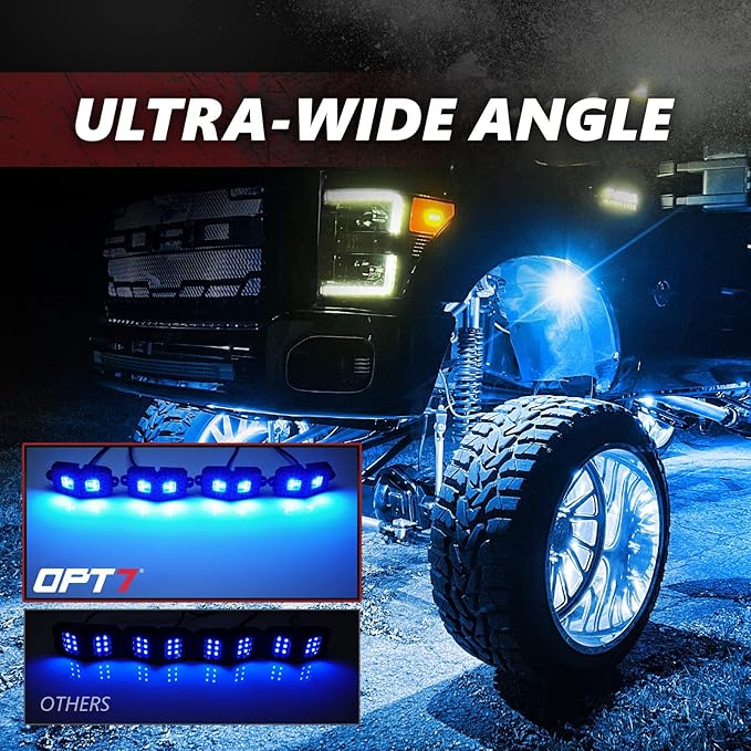 OPT7 Photon RGB LED Magnetic Rock Lights w/Bluetooth APP & Remote - 4 Pods Aluminum Frame Wide Angle Underglow Kit, IP68 Waterproof for Offroad Jeep SUV ATV UTV - Truck Decorations