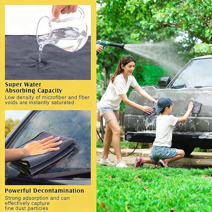 Ultrasoft, Large, Thick and Quick Drying Car Microfiber Cleaning Towel 800GSM Polishing Waxing Auto Detailing Towel Cloth (6pack) (Grey-Yellow)