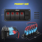 Nilight 4 Gang Rocker Switch Panel Red Backlit with 4.8 Amp Dual USB Charger Voltmeter Waterproof 12V 24V DC Night Glow Stickers for Car Trucks Boats RVs