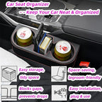 Car Cup Holder Expander & Seat Gap Filler - PU Leather Cover with Stitching, Multifunctional Front Seat Organizer, for Car Truck Van, Holds Large Cups and Phones,Prevent Dropping Items (1Pack, Black)