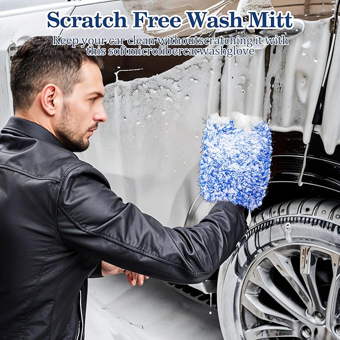 12 Pcs Microfiber Car Wash Mitts, Scratch Free Ultra Absorbent Car Sponge Glove Cleaner Wash Mitts for Cars Wheel Trucks Home Cleaning