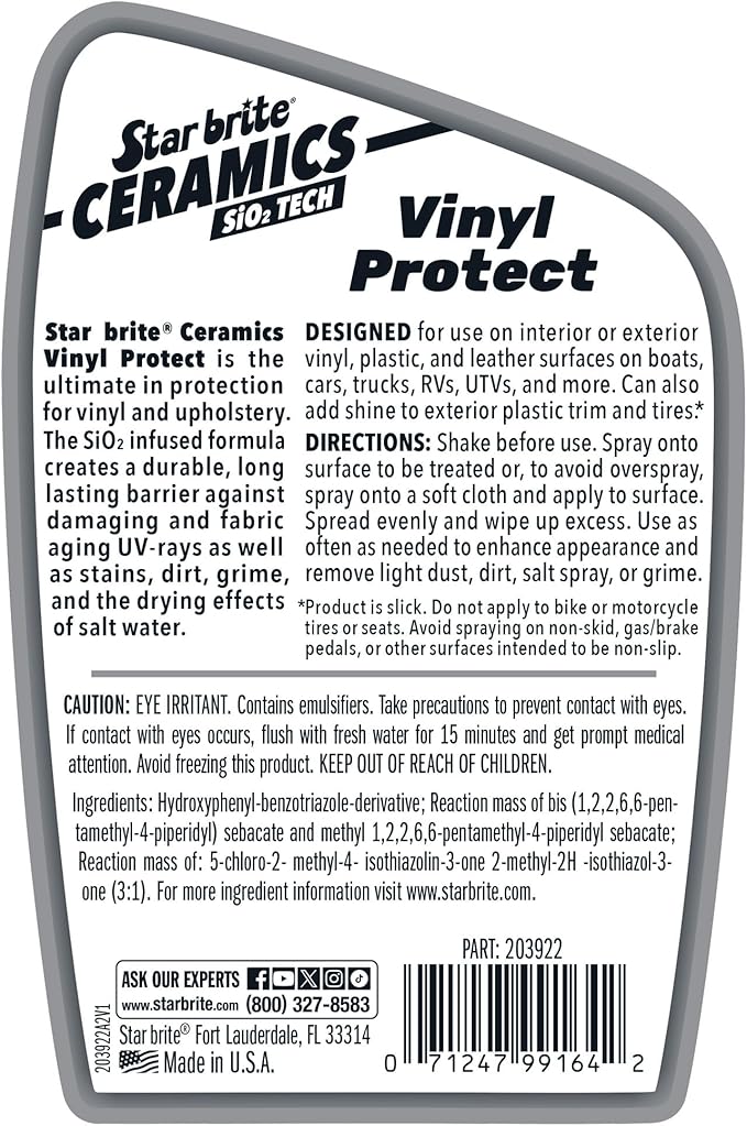 STAR BRITE Ceramics Vinyl Protect - Ultimate Upholstery & Vinyl Protection, SiO2 Infused, UV & Stain Resistant