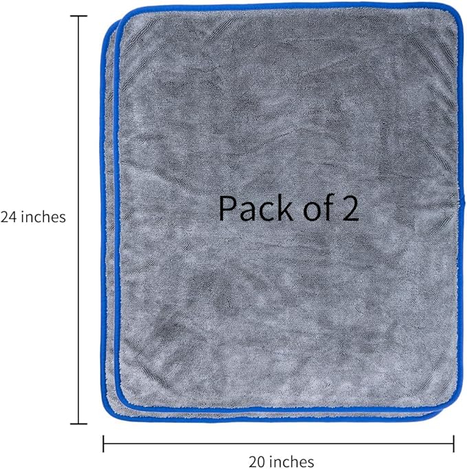 SHSCLY Microfiber Car Drying Towel Super Absorbent Twist Pile Car Towels Rapid Drying Large Cleaning Lint-Free Detailing Cloth Gray 20 x 24 Inches Pack of 2