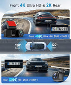4K+2K Dash Cam Front and Rear, Dual Band WiFi, Dash Camera for Cars, with 5.8GHz WiFi, GPS Tarcking, Dash Camera with Night Vision, G Sensor, Loop Recording, Support ADAS BSD LCA