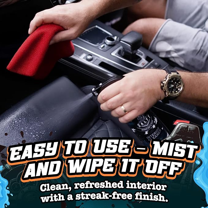 Salty Captain Car Interior Cleaner 16.9oz – pH-Neutral Cleaner for Leather, Suede, Vinyl, Fabric & Plastic – Removes Dirt, Stains & Smudges – Residue-Free, Safe for Kids & Pets – Quick Drying