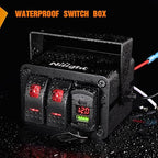 Nilight 2 Gang Rocker Switch Box 12V SPST ON Off Toggle Switches PD Type C and QC 3.0 USB Charger Voltmeter LED Light Waterproof Aluminum Mount Bracket Panel DIY Stickers for Boat Car RV Truck