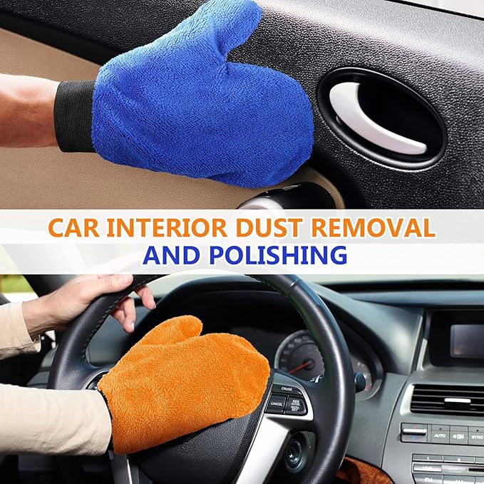 Teenyyou 6 Pcs Microfiber Dusting Mitt Car Wash Mitts Cleaning Glove with Thumb Reusable Terry Dusting Gloves with Elastic Wrist Cuff for Car Wheel Plants House Kitchen(Bright Color,9.84 x 7.87 Inch)