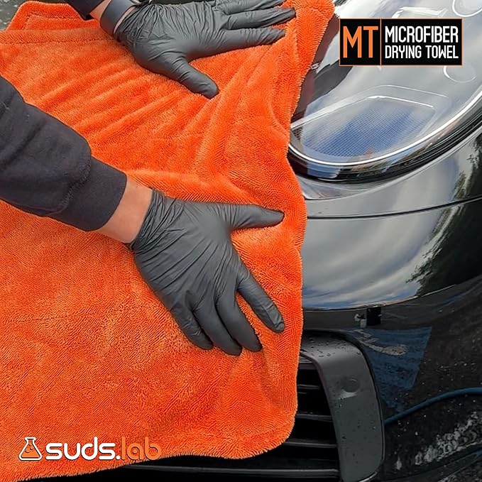 Suds Lab Large Microfiber Drying Towel (24 in x 35 in) Car Exterior Cleaning and Detailing Cloth, Safe On Plastic Trim, Glass, Carbon Fiber, Paint
