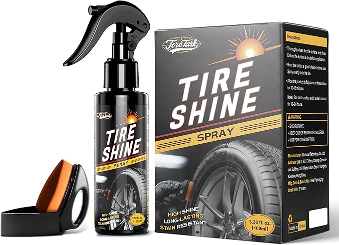 toretark Ceramic Tire Shine Spray — High-Gloss Wet Look Tire Coating with Ultra-Dense Nylon Brush Applicator, UV Protection, Long-Lasting Shine for Car Truck RV Motorcycle (3.4 Fl Oz)