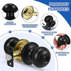 Plustool 5 Pack Matte Black Door Knobs, Privacy Door Knob with Lock, Interior Doorknobs with Round Ball, Keyless Door Lockset for Bedrooms Bathrooms