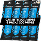 Fortress Car Interior Wipes (25 ct, Pack of 8) for Car Interior Cleaning, Dashboard, Seats, Detailing, and Steering Wheel [Travel Size] Skin-Safe Car Interior Cleaner Supplies