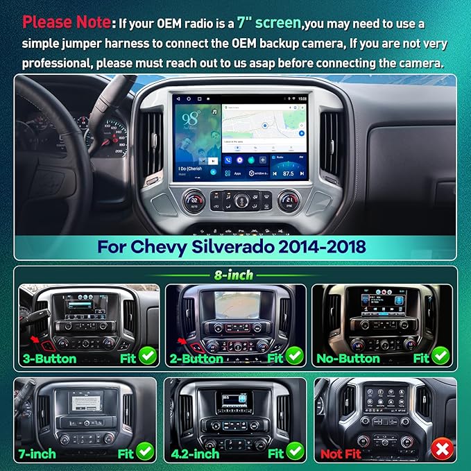 13.1" 8Core 8+128G Car Stereo Radio for Chevy Silverado GMC Sierra 2014-2018,5Ghz WiFi Android 13 Touch Screen Radio with Wireless CarPlay Android Auto BT DSP 48EQ Backup Camera,Silver