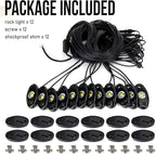 OPP ULITE White LED Rock Lights Kit, 12 Pods Underglow for Jeep Offroad Truck Car ATV SUV Boat Motorcycle Vehicle Under Body Glow Lamp Trail Fender Lighting (12pods Rock W)