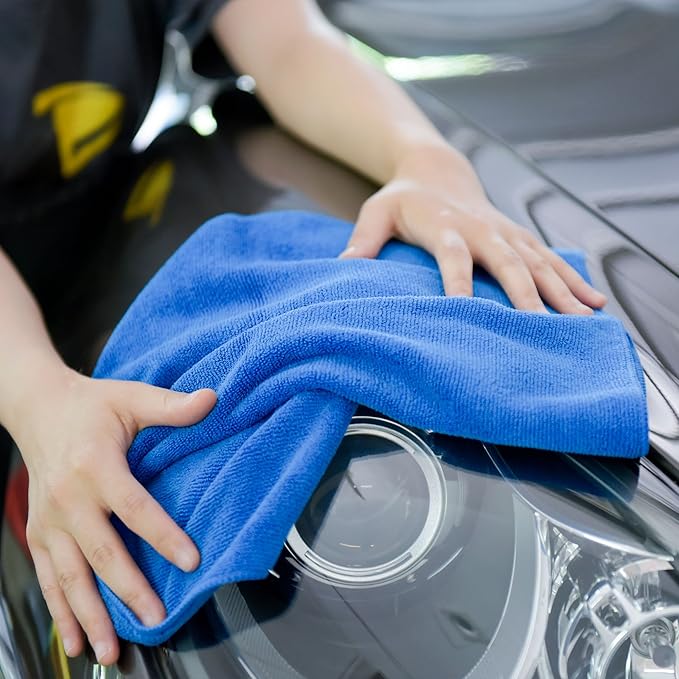 CARCAREZ Premium Microfiber Detailing Towels, 340 GSM Lint Free Car Buffing Waxing Polishing Drying Towels (12, Multicolor, 16x16 Inch)