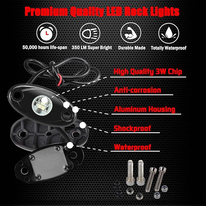 4 Pods LED Rock Lights, Ampper Waterproof LED Neon Underglow Light for Car Truck ATV UTV SUV Offroad Boat Underbody Glow Trail Rig Lamp (Blue)