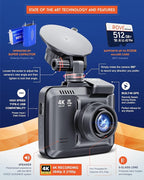 ROVE R2-4K PRO Dash Cam, Built-in GPS, 5G WiFi Dash Camera for Cars, 2160P UHD 30fps Dashcam with APP, 2.4" IPS Screen, Night Vision, WDR, 150° Wide Angle, 24-Hr Parking Mode, Supports 512GB Max