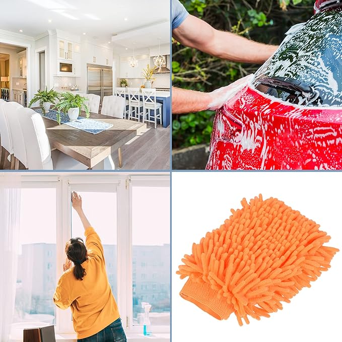 M METERXITY Microfiber Chenille Wash Mitt - Double Side Reusable Gloves for Cleaning Scratch-Free, Apply to Car Cleaning, Kitchen