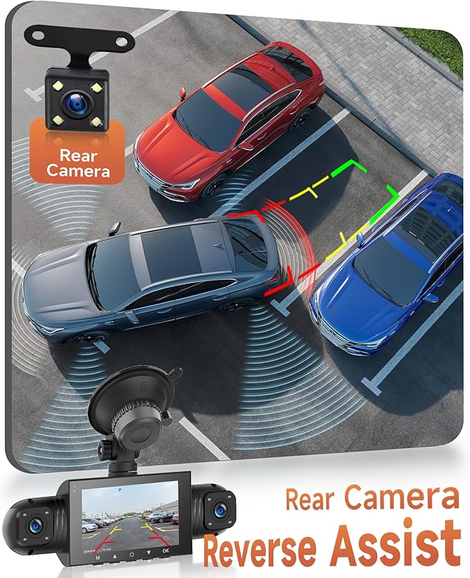 360 Degree View 4 Channel Dash Cam Front and Rear Inside Left Right, Dash Camera for Cars, Built-in Night Vision, 24/7 Recording Parking Mode Monitor