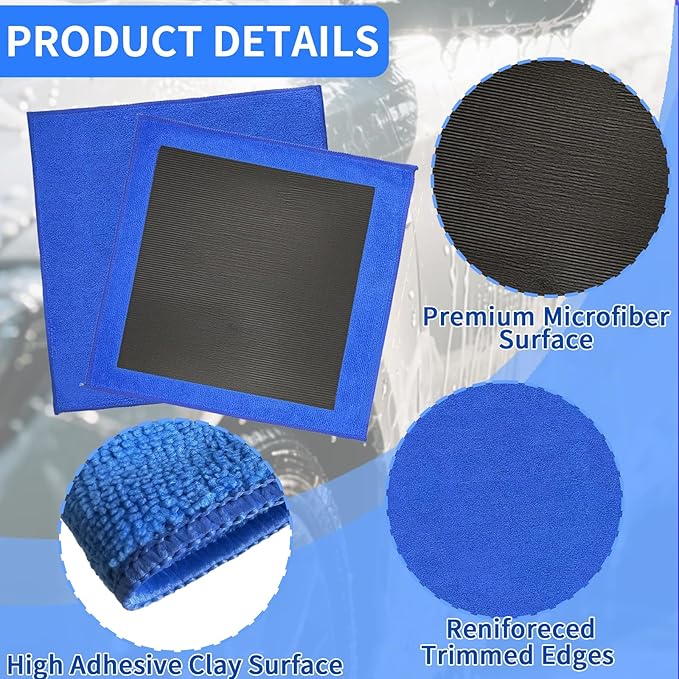 2 Pack Clay Towel Auto Detailing 12 x 12 Inch Fine Grade Clay Bar Towel for Car Detailing Microfiber Car Cloth Cleaner for Cleaning & Release of Paint Contaminants, Blue
