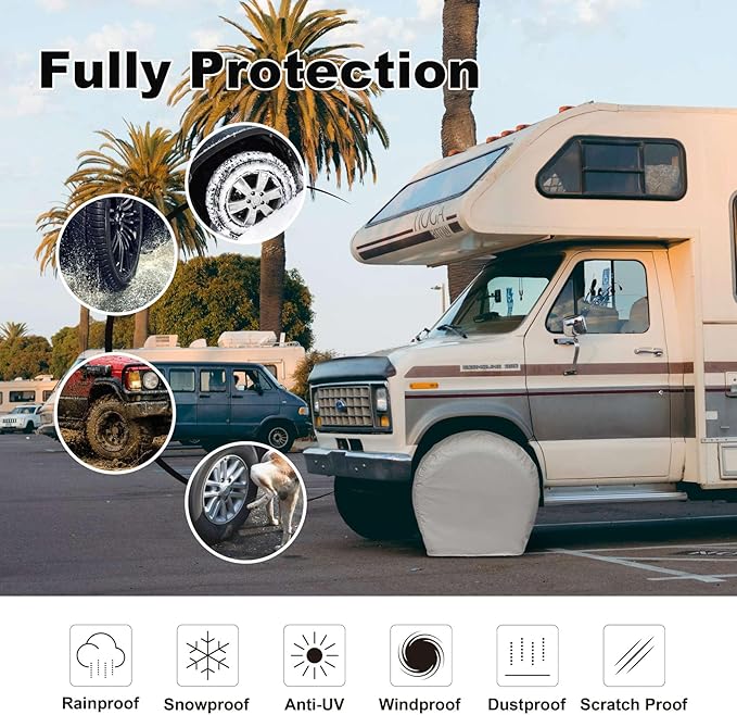Explore Land Tire Covers 4 Pack - Tough Wheel Protector for Truck, SUV, Trailer, Camper, RV Universal Fits Tire Diameters 26-28.75 inches, Charcoal