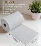 KitchLife Microfiber Cleaning Cloth Roll, 100 Pack - Tear-Away Microfiber Paper Towels, Lint-Free, Reusable, Washable for Kitchen, Car, Dishes, and Sensitive Surfaces (Light Gray)