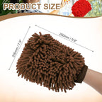 HARFINGTON 2pcs Chenille Microfiber Car Wash Mitts 9.8" x 7.9" Scratch Free Wash Gloves Absorbent Double Sided Plush Cleaning Drying Mitts for Car Washing Home Clean, Brown