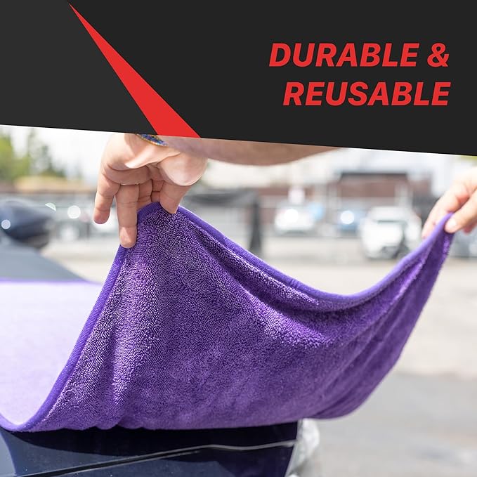 Maxshine Universal 3-Piece Purple 600GSM Microfiber Drying Towels – Single Twisted Loop, Ultra-Absorbent Plush Towels for Car Wash & Drying – Streak-Free Detailing Cloths (16" x 16")