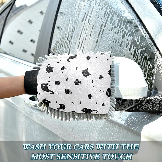 Cute Cartoon Black Cat Car Wash Mit Scratch Free Wash Mitten For Cars Car Drying Mitt