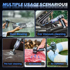 SakerPlus 4 in 1 Handheld Car Vacuum Cleaner & Air Duster, 17500PA High Power Rechargeable Portable Vacuum with LED Light, Multi Nozzles for Car, Home & Office – Ideal for Men and Family