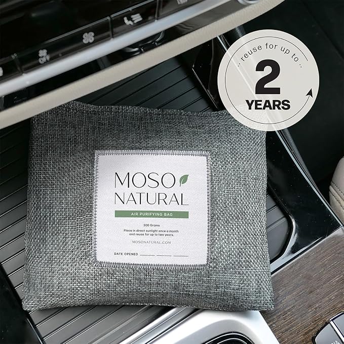 Moso Natural Scent-Free Odor Elimination Clean Car Set (1) Scent-Free Car Air Freshener Spray & (1) Moso Bamboo Charcoal Air Purifying Bag