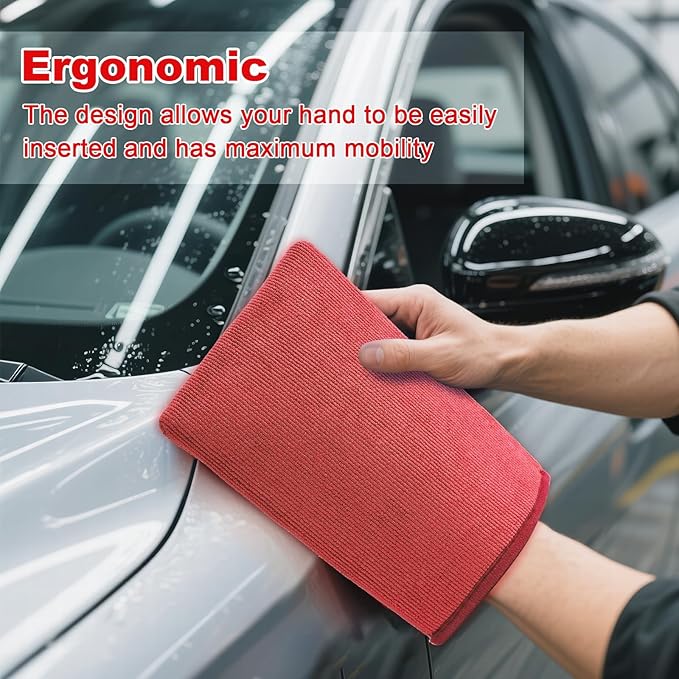 Clay Mitt Auto Detailing 2 Pack, Fine Grade Microfiber Car Clay Bar Mitt, DIY Detail Tool & Kit Car Detailing Alternative (Red)