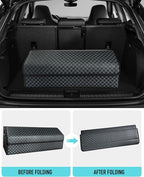 Fyzeoty Trunk Organizer for SUV - Leather Storage Box, Extra Large, Magnetic Lid, Collapsible and Adjustable Car Organizer