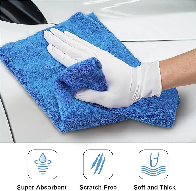 Shimeyao 40 Pcs 16 x 16 Inch Edgeless Microfiber Plush Towels for Cars Detailing Drying Wash Polishing Absorbent Cleaning Cloths, 500 GSM (Dark Blue)