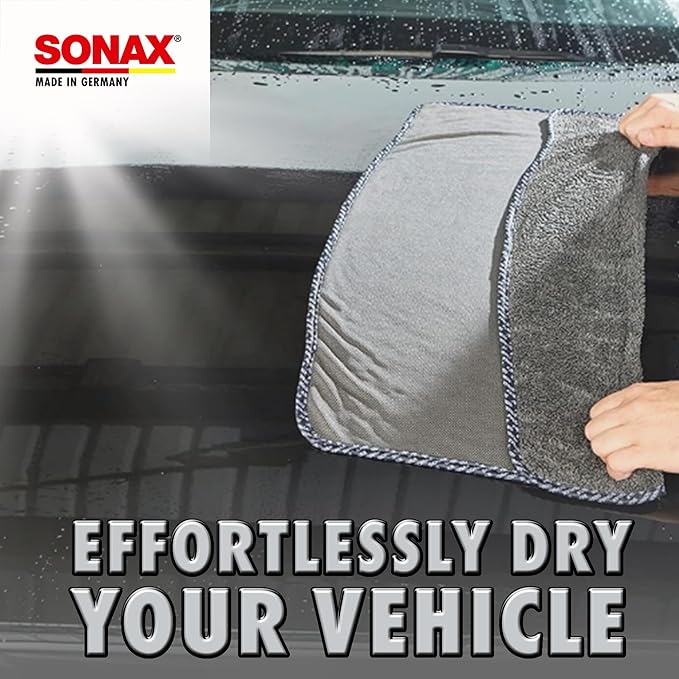 SONAX Microfiber Drying Towel Plus | Ultra-Absorbent Twisted Loop Microfiber Car Drying Towel | Streak-Free & Scratch-Safe | Large 30"x20" Soft Drying Cloth | Machine Washable & Long-Lasting | 451200
