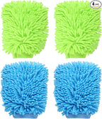 HARFINGTON 4pcs Chenille Microfiber Car Wash Mitts 9" x 5.5" Scratch Free Wash Gloves Absorbent Double Sided Plush Cleaning Drying Mitts for Car Washing Home Clean Blue Lime Green