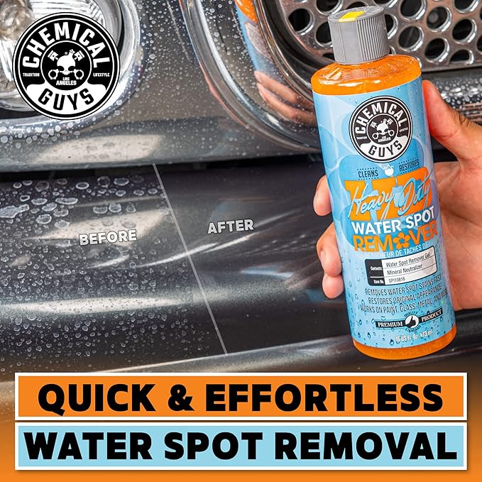 Chemical Guys SPI10816 Heavy Duty Water Spot Remover, 16 fl. ozwith Chemical Guys MIC_506_03 Professional Grade Premium Microfiber Towels, Gold 16" x 16", Pack of 3