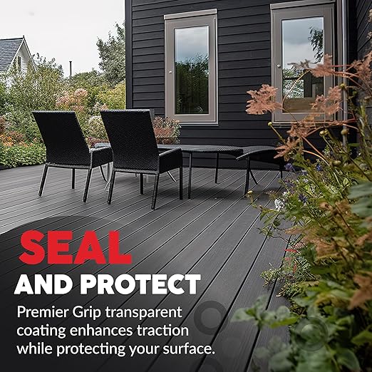 Premier Seal Non-Slip Concrete & Paver Sealer – Clear Anti-Slip Sealant for Pool Decks, Driveways & Garages - Matte Finish