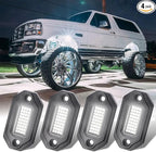 4Pods Metal Bright Pure White LED Rock Lights Kit,Per pod provided 15FT Power Cord,6500K 36LEDs Neon Underglow Light Aluminum Waterproof Fender Lights for Trucks Trailer Jeep Off Road ATV UTV