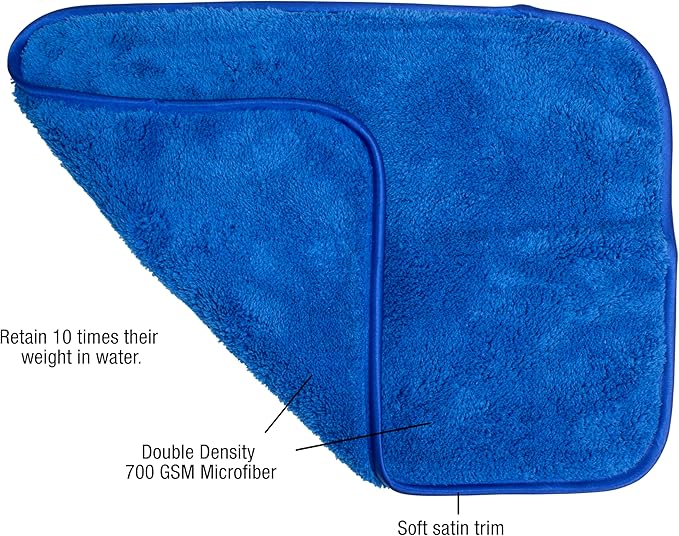 Eurow Double Density 700 GSM Microfiber Shag Towels with Satin Edge, Ultra Absorbent Scratch-Free Car Wash, Dry & Detail Towels, Soft & Fluffy Cleaning Cloths, 12x16 Inches, 10-Pack, Blue