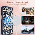 for Samsung Galaxy A16 5G Phone Case - Compatible with MagSafe Women Girls Cute Magnetic Protective Cover Girly Kawaii Blue Butterfly Heavy Duty Shockproof Design for Samsung A16 5G Case