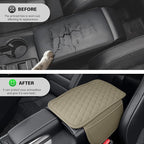 Amiss Car Center Console Cover, Leather Car Armrest Cushion with 2 Storage Pockets, Universal Waterproof Cushion Pad, Non-Slip Car Interior Accessories, Fits Most Sedans SUVs Trucks (Light Beige)