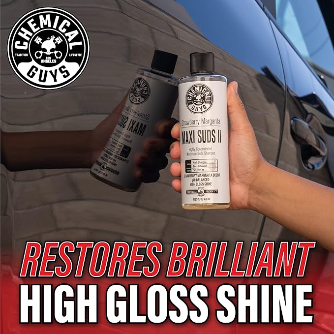 Chemical Guys CWS_1011 Maxi-Suds II Foaming Car Wash Soap (for Foam Cannons, Foam Guns or Bucket Washes) for Cars, Trucks, Motorcycles, RVs & More, 128 Fl Oz (1 Gallon), Strawberry Scent