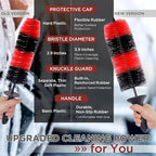(Upgraded) TAKAVU Premium Wheel & Tire Brush, Long Bristle Detailing Brush for Effortless Rim & Tire Cleaning, Non-Slip Handle, Built-in Knuckle Guard, Deep Reach for Brake Dust & Dirt Removal (Red)