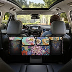 Boho Mandala Floral Blossom Car Trunk Organizer with 3 Adjustable Buckles Hanging Cargo Bag with 4 Storage Bags,Sturdy Space Saving Expert,Gift for Women