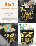 Pritent Car Trash Can with Lid, Cute Leakproof Car Trash Garbage Bag Hanging Vehicle Trash Bin Small Portable Automotive Garbage Cans Organizer for Back/Front Seat(Trapezoid,Black Sunflower