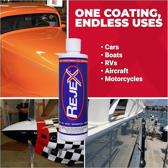 RejeX High Gloss Finish That Protects, Long-Lasting Polymer Coating for Cars, Trucks, Boats, RV, Motorcycles, Aircraft, Glass, Painted Metal, Fiberglass, Acrylic, Gel Coat & Plastic Surface, 16 Fl Oz